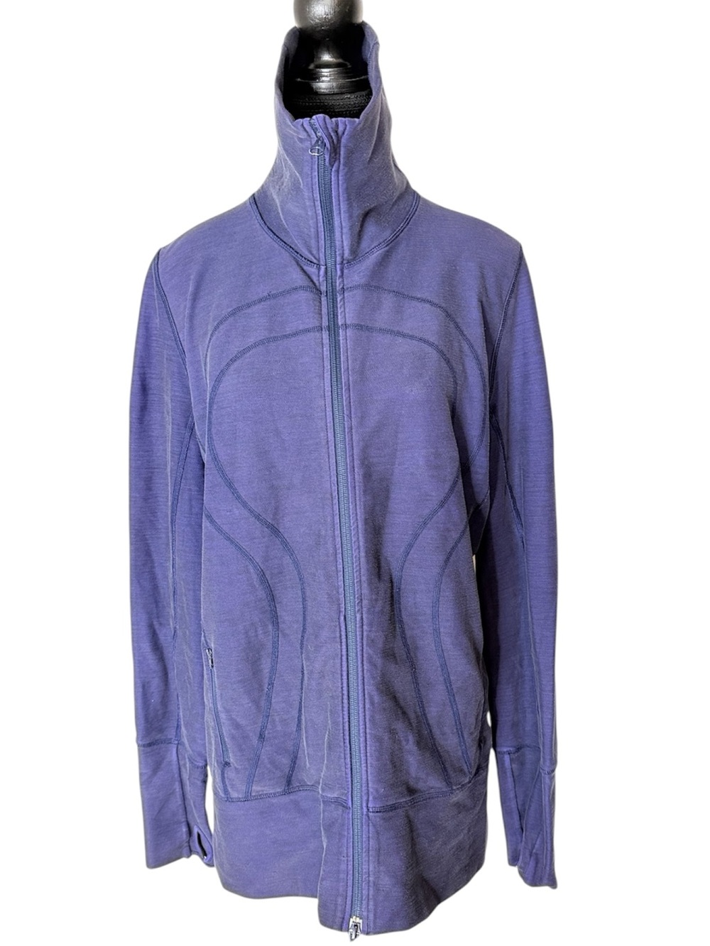 LULULEMON Purple Heathered In Stride Zip Up Jacket Funnel Neck Size 12 *FLAW*